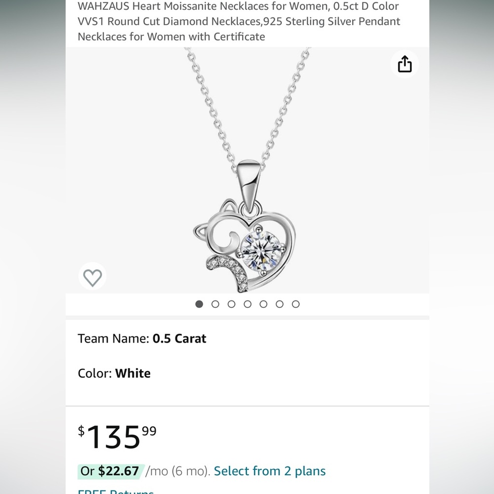 0.5 Carat D Color VVS1 Plating Moissanite Pendant Necklace S925 Sterling